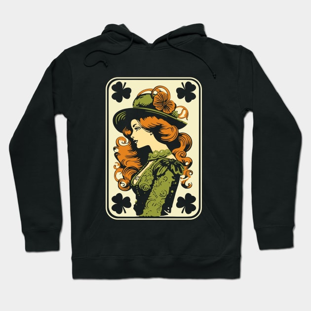 Female Leprechaun Shamrock Card St Paddys Day Festival Women Hoodie by Apocatnipse Meow